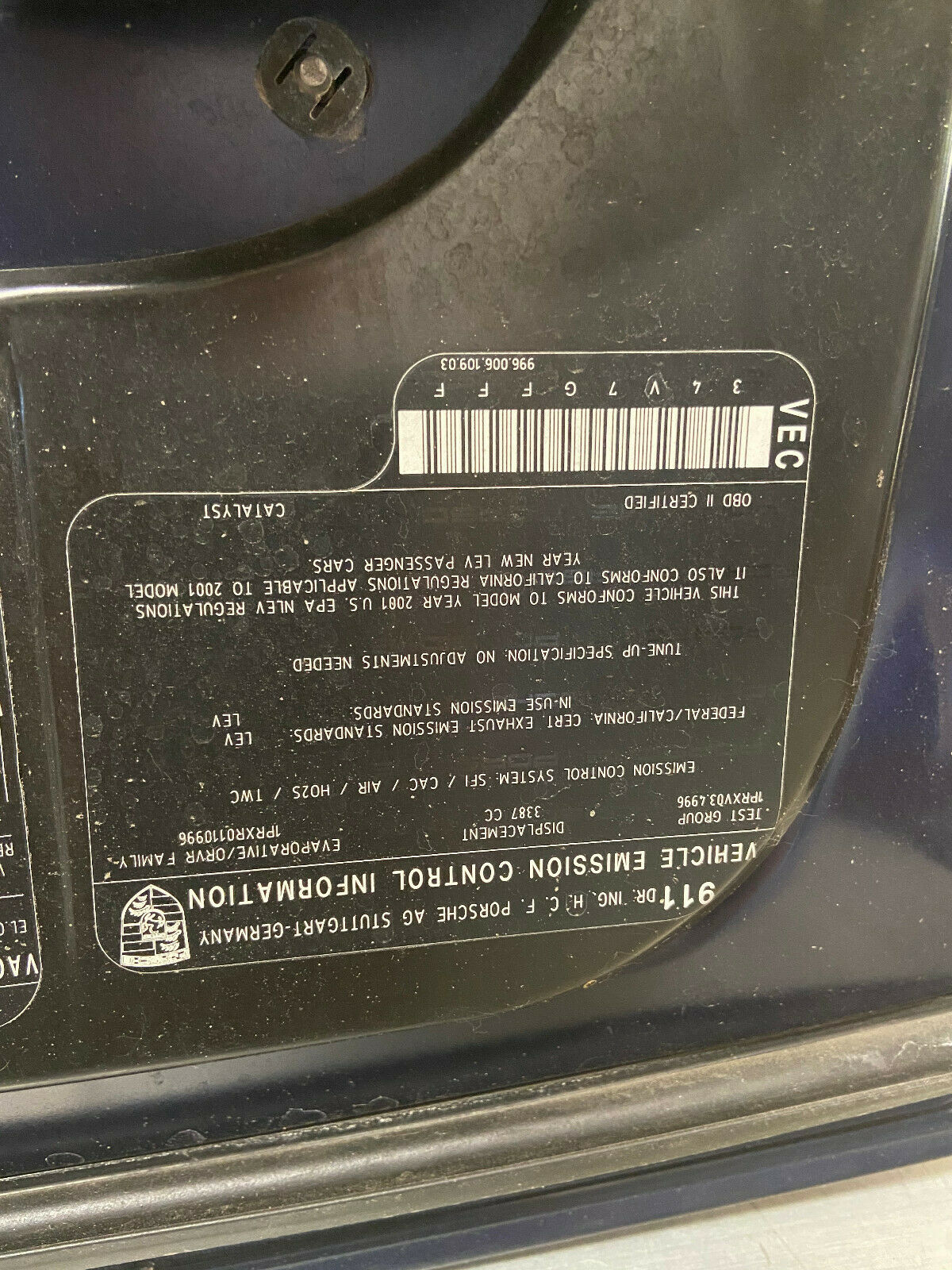 01 Porsche 911 996 Trunk Lid Deck Lid Engine Cover Blue 99651201101 - Image 12